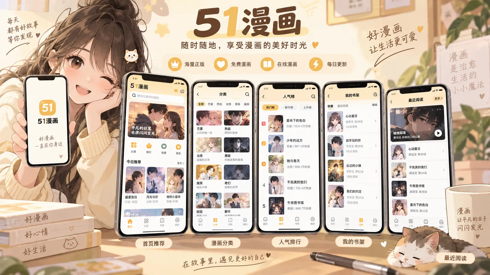 51漫画 APP 多频道阅读界面展示
